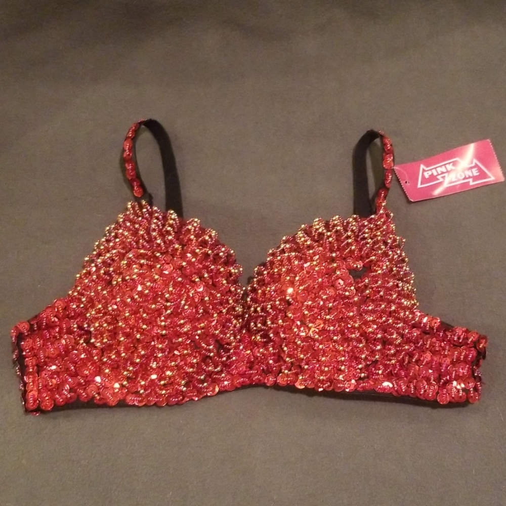 Red sparkly sequins bra top New 34B